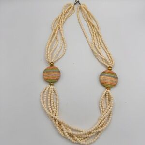 Vintage 90s Multi Strand Faux Shell Beaded Statement Necklace